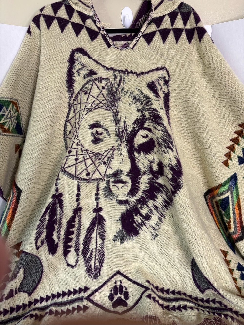 Purple Wolf Dreamcatcher Hooded Poncho Sweater - Picture 10 of 12